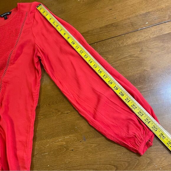 Express Light Red Smock Front Long Sleeve Peasant Boho Shirt Top Blouse Size L - Picture 9 of 9